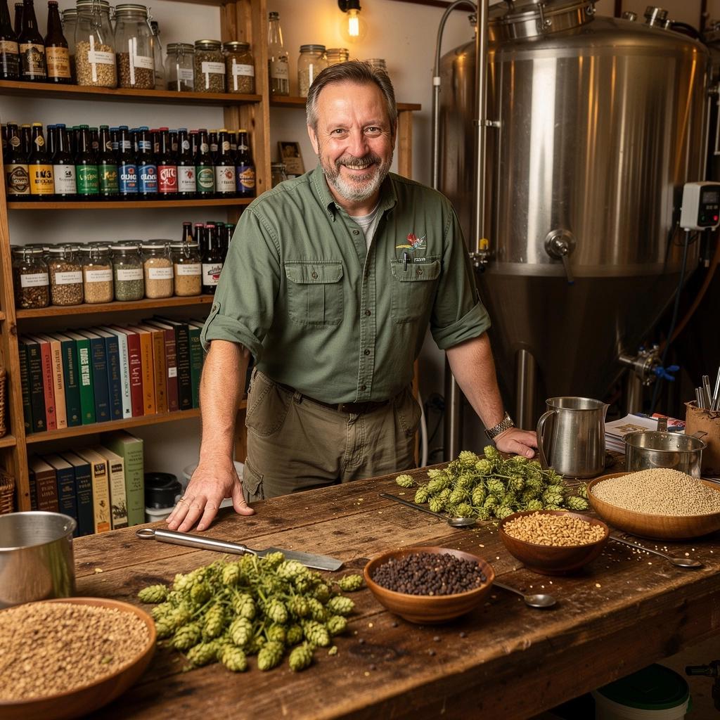 Pohled na pivo fermentující ve skleněné nádobě v domácí kuchyni.